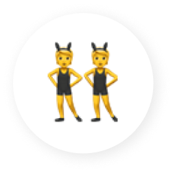 A circular icon featuring an emoji of people with bunny ears standing next to each others