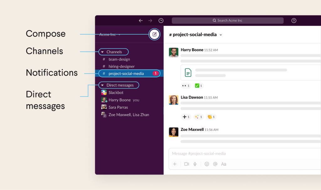 A screenshot of Slack's desktop features within the sidebar.