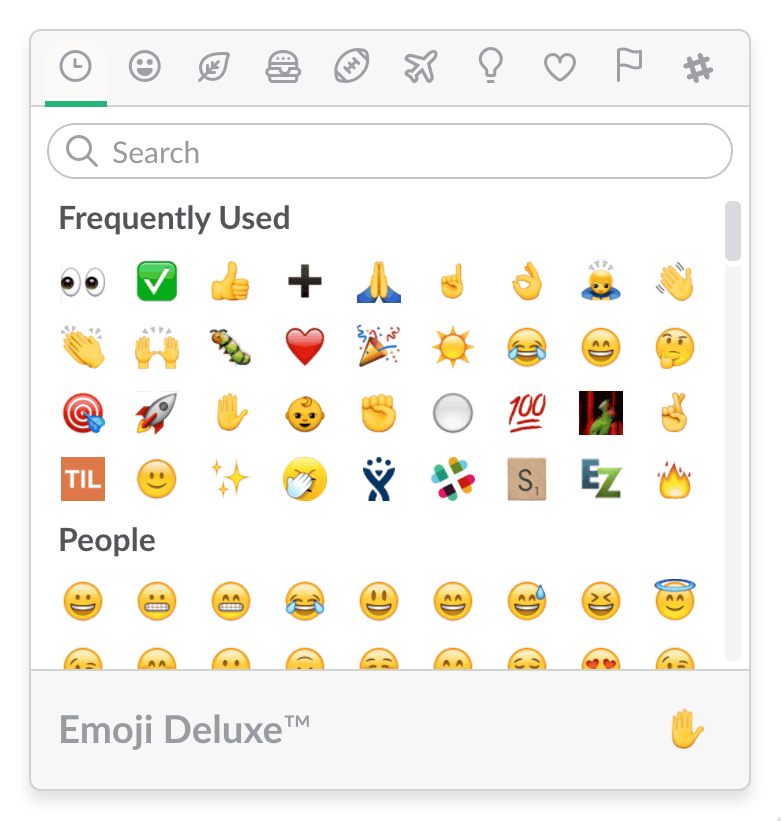 A screenshot of Slack's built-in emoji library feature. You can also add custom Slack emojis to express your team's culture.